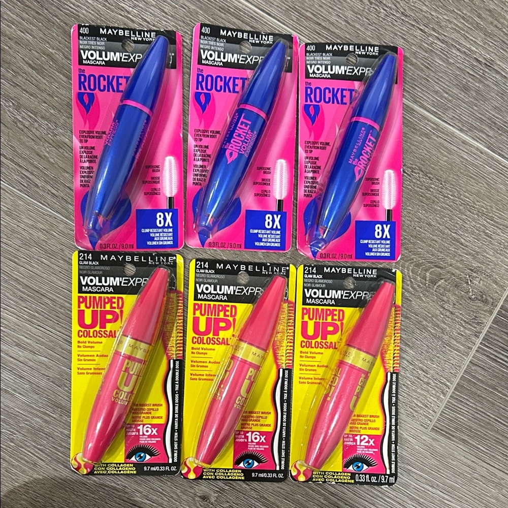 LOT OF 6X Maybelline Volume Express The Pumped Up & The Rocket Mascara Set